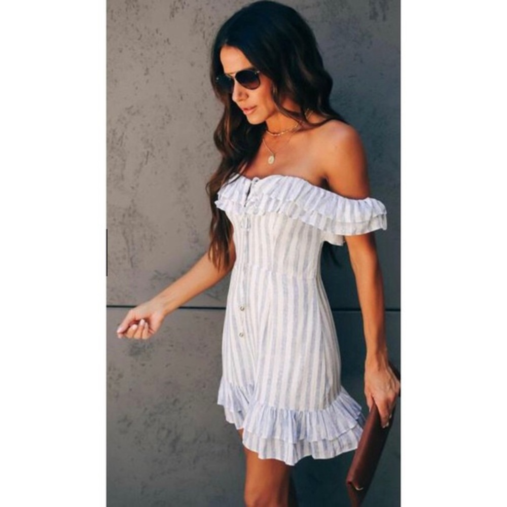 Vici striped off-the-shoulder dress, small